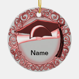 Red Graduation Cap ceramic round ornament