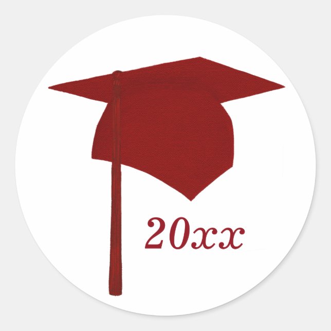 Red Graduation Cap Stickers, Class of Classic Round Sticker (Front)