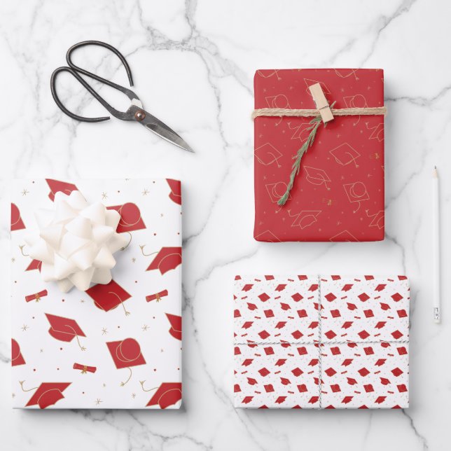 Red Graduation Cap Toss Wrapping Paper Sheet (Front)