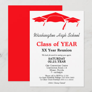 Red Graduation Caps Class Reunion Template
