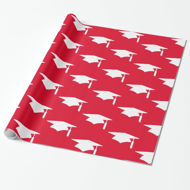 Red Graduation Caps Pattern - Graduation Wrapping Paper (Unrolled)