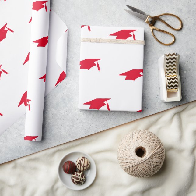 Red Graduation Caps Pattern - Graduation Wrapping Paper (Crafts)