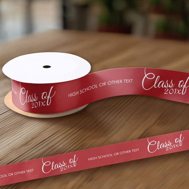 Red Graduation Class of Custom Year and Text Satin Ribbon (Custom Ribbon on a Roll - Personalize this ribbon with you text)