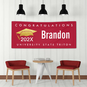 Red Graduation Gold Cap Modern Bold Graphic Simple Banner