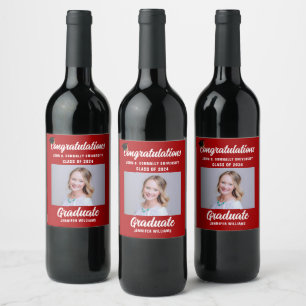 Red Graduation Party 2024 Graduate Photo Wine Label
