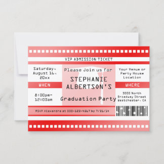 Red Graduation Party Admission Ticket Invitation