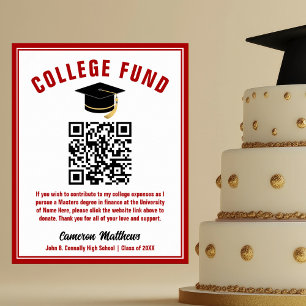 Red Graduation Party College Fund QR Code Poster