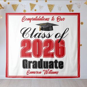 Red Graduation Party Custom Graduate Photo Booth Tapestry