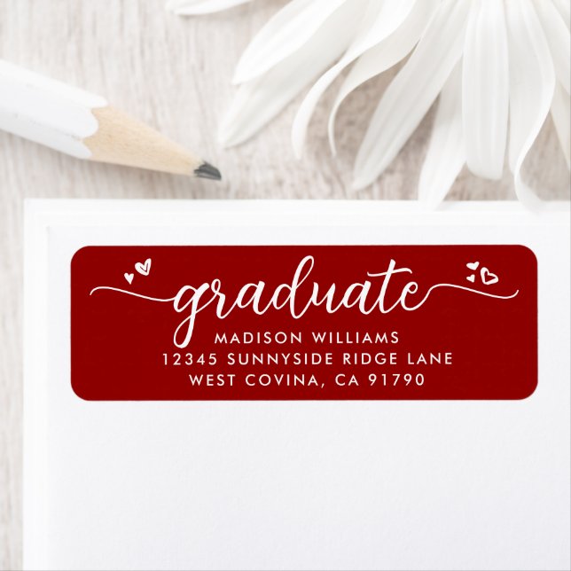 Red Graduation Script Hearts Bold Modern Address (Insitu)