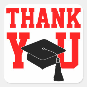 Red Graduation Thank You Square Sticker