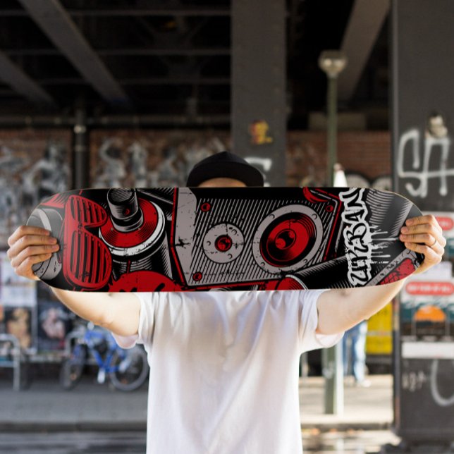 Red Graffiti Style Skateboard | Red Skateboard (Retro Graffiti Skateboard Deck)