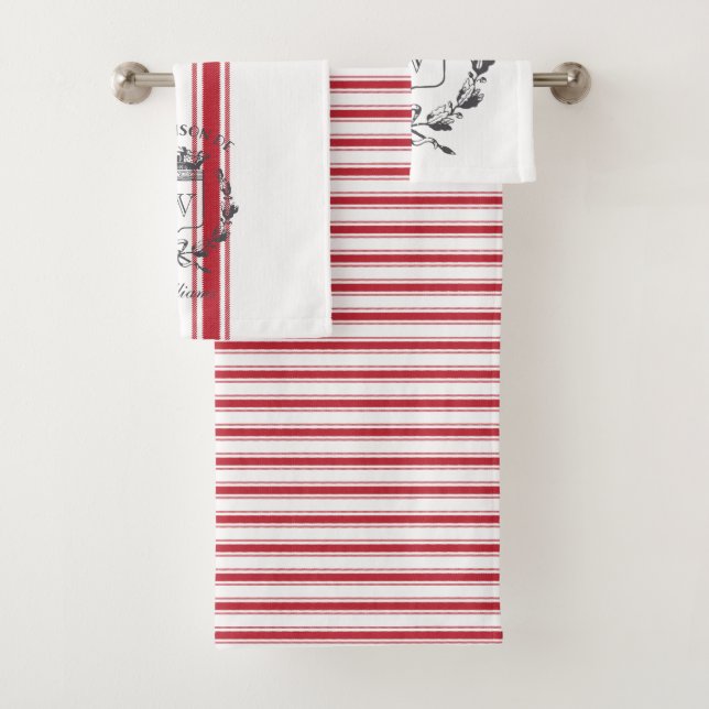 Red Grain Stripe Vintage Family Crest (En situation)