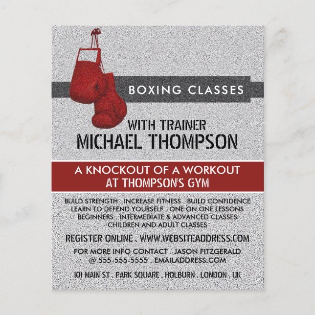 Red Grained Boxing Gloves, Boxing Class Advert Flyer (Front)