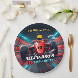 Red Grand Prix Racing Car Birthday Paper Plate