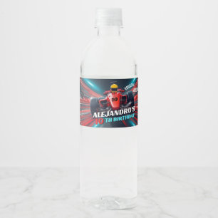 Red Grand Prix Racing Car Birthday Water Bottle Label