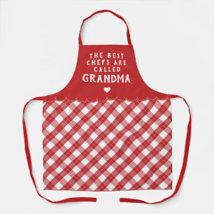 Red Grandma Best Chef Heart & Plaid Apron