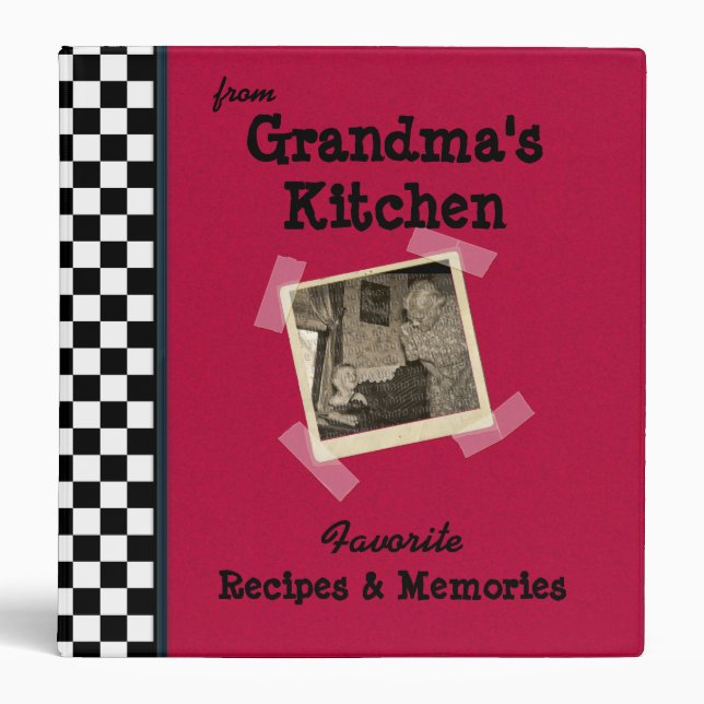 Red Grandmas Kitchen 1.5" Custom Photo Recipe Binder (Front)