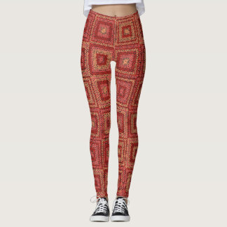 Red Granny Square Pattern Leggings