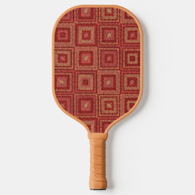 Red Granny Square Pattern Pickleball Paddle (Front)