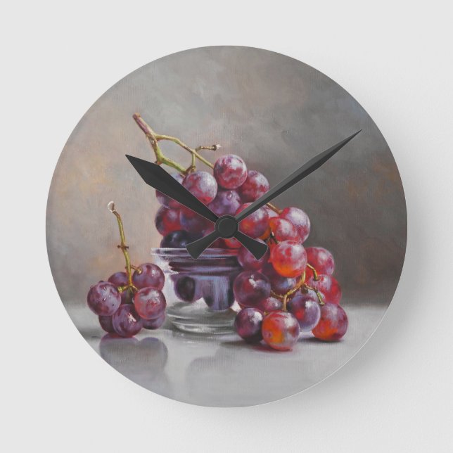 Red Grapes Still Life - from Original Oil Painting Round Clock (Front)