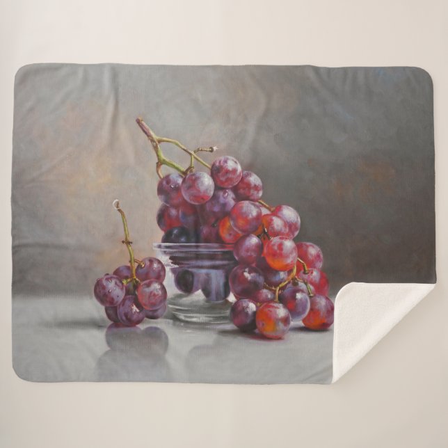 Red Grapes Still Life - from Original Oil Painting Sherpa Blanket (Front (Horizontal))