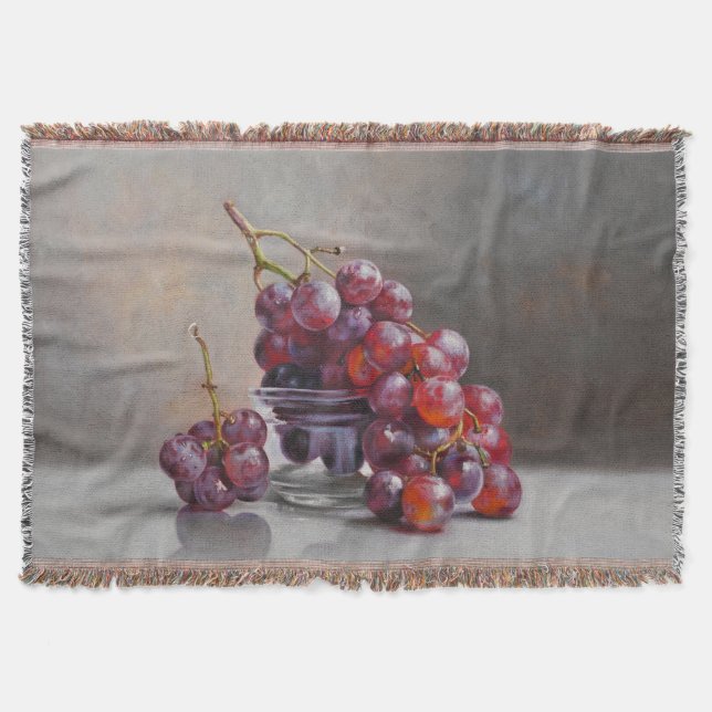 Red Grapes Still Life - from Original Oil Painting Throw Blanket (Front)