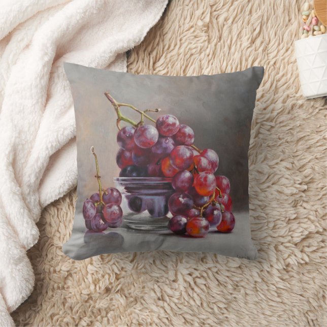 Red Grapes Still Life - from Original Oil Painting Throw Pillow (Blanket)