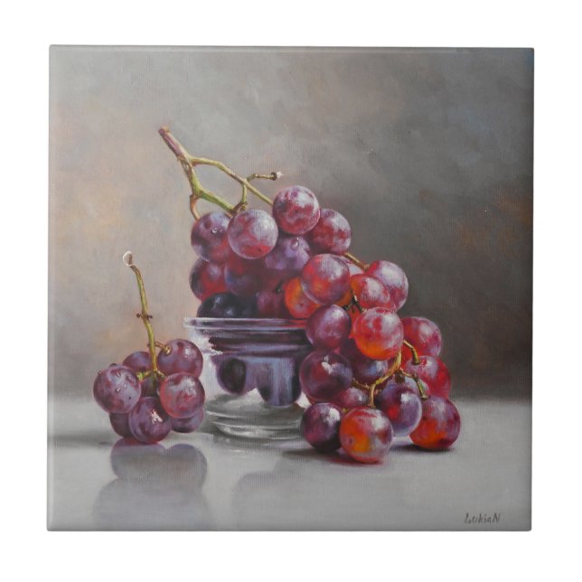 Red Grapes Still Life - from Original Oil Painting Tile (Front)
