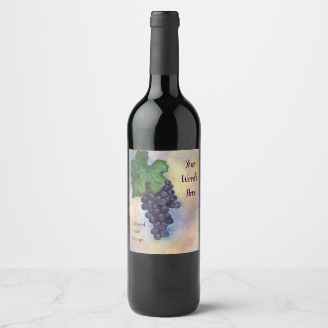 Red Grapes Wine Art Personalized Bottle Labels (Front)