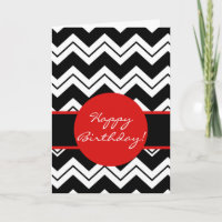 Red Graphic Black & White Zizzag Chevron Birthday