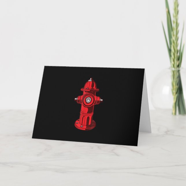Red Graphic Fire Hydrant Firefighter Work Gifts Holiday Card (Front)
