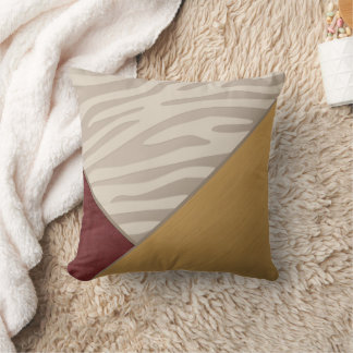 Red Graphic Suede Brushed Gold Print Taupe Zebra Throw Pillow