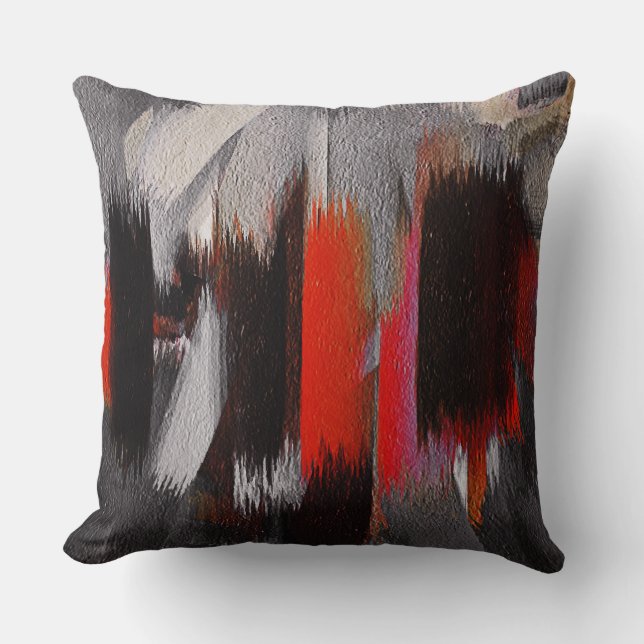 Red Gray Abstract Throw Pillow (Front)