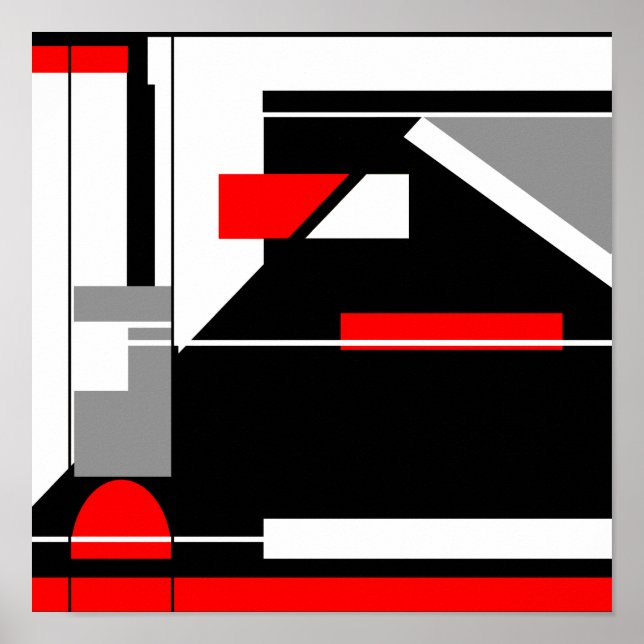 Red Gray Black White Geometric MCM-like Design Poster (Front)