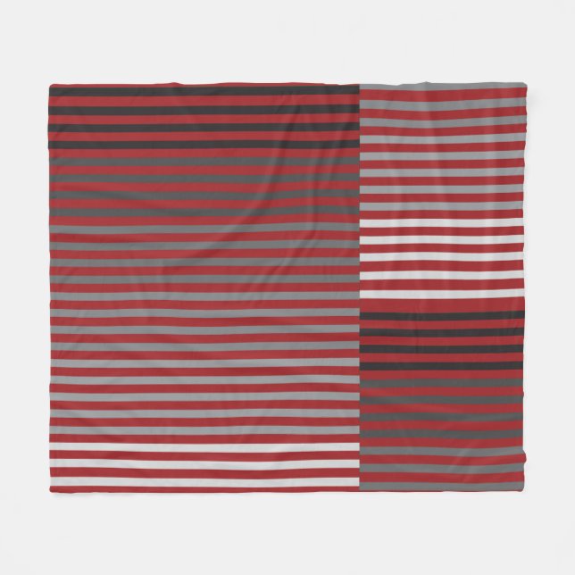 Red, Gray, Black, White Stripes Fleece Blanket (Front (Horizontal))