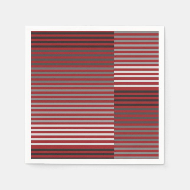 Red, Gray, Black, White Stripes Napkin (Front)