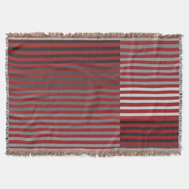 Red, Gray, Black, White Stripes Throw Blanket (Front)