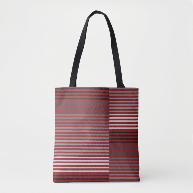 Red, Gray, Black, White Stripes Tote Bag (Front)