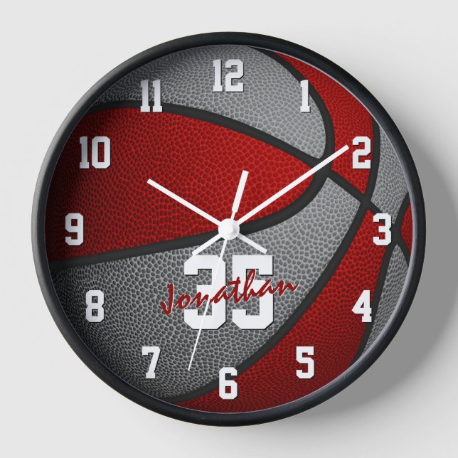 red gray boys girls basketball personalized clock (Front)