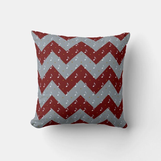 red & gray chevron/musical notes pattern throw pillow (Front)