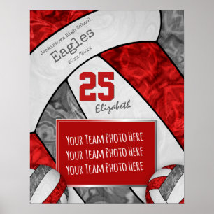 red gray girls' volleyball team photo poster