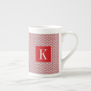 RED GRAY KNIT Bone China Mug + Initial II