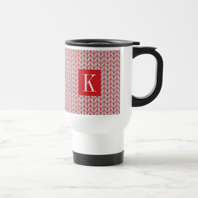 RED GRAY KNIT Travel Mug + Initial II (Right)