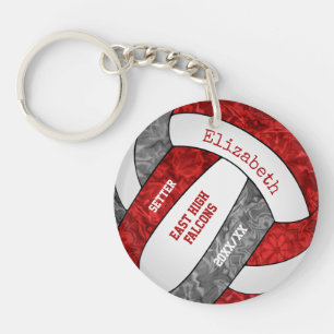 red gray team colors personalized volleyball keychain