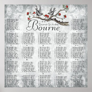 Red & Gray Vintage Birds Reception Seating Chart