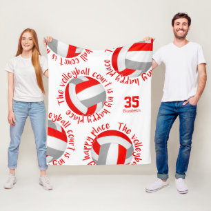 red gray volleyball court happy place typography fleece blanket
