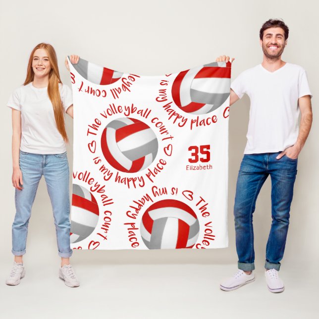 red gray volleyball court happy place typography fleece blanket (In Situ)
