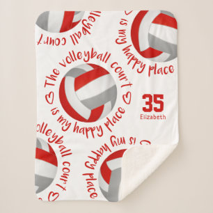 red gray volleyball court happy place typography sherpa blanket