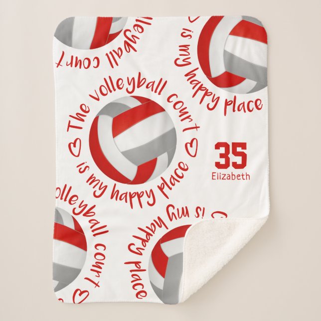 red gray volleyball court happy place typography sherpa blanket (Front)
