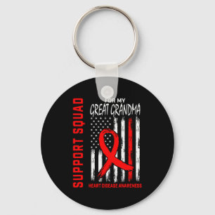 Red Great Grandma Heart Disease Awareness Flag Bac Keychain